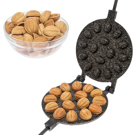 Орешница форма для выпечки печенья в виде орешков с антипригарным гранитным покрытием на 16 орехов, ХЕАЗ Черный 86245 - фото 1