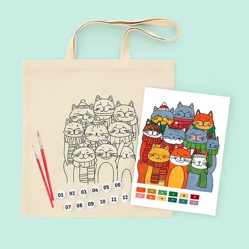 Набор экосумка-раскраска «Коты в шапках» хлопок 220 г/м2, 38х42см ROSA Talent [CD] - фото 2