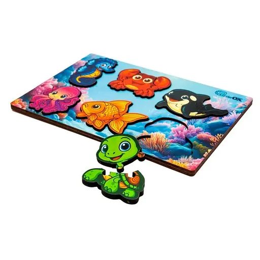 Деревянный пазл-вкладыш "Умный мир: Морские друзья" PuzzleOK Puz-88748 А5, 18 элементов - фото 3