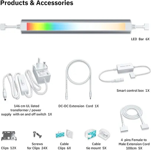 Розумне підсвічування шафи LAMPAOUS білі та кольорові з регулюванням яскравості сумісне з Amazon Alexa Google Home - фото 2