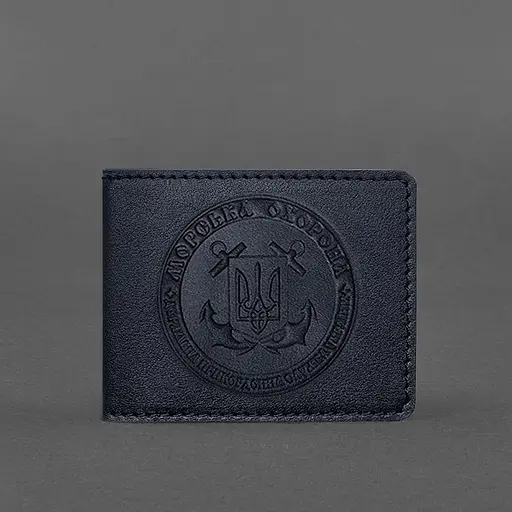 Кожаная обложка на удостоверение Морской охраны темно-синяя - фото 5