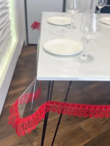 Силиконовая скатерть с красным кружевом 7 см 180х140 см - фото 4