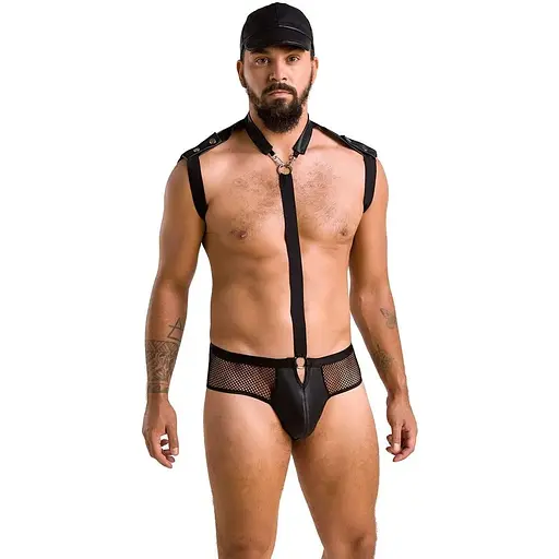 Комплект эротического мужского белья Passion 038 Set John L/XL Black, боди, кепка