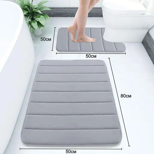 Набор 2 коврика для ванной Aquarius с эффектом памяти 50х80 см, U-образный 50х50 см. Серый в полоску - фото 2