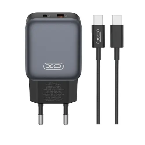 Мережевий зарядний пристрій XO L156(EU) PD30W/QC18W(1A1C) fast charger + Type-C cable Чорний - фото 1