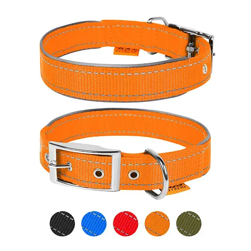 Нашийник Dog Extreme з нейлону подвійний зі світловідбиваючою вставкою (ширина 25мм довжина 38-48см) помаранчевий - фото 2