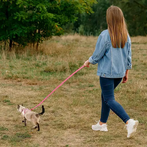 Повідець для котів та дрібних порід собак Waudog Re-cotton з відновленої бавовни світловідбиваючий, XS рожевий - фото 4