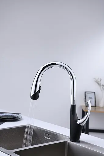 Cмеситель для кухни с выдвижным изливом черный "Лебедь" Nett SWB-435 Черный - фото 4