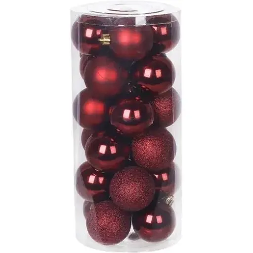 Набір святкових ялинкових кульок Марсала діаметром 6 см 24 шт глянцеві глітер і матові - фото 1