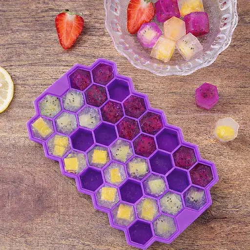 Многоразовая силиконовая форма для приготовления льда с крышкой в виде сот Фиолетовый 88291 - фото 4