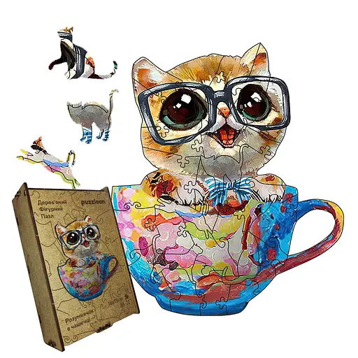 Пазл деревянный Умничок в чашечке, А5, Деревянная коробка 35 элементов