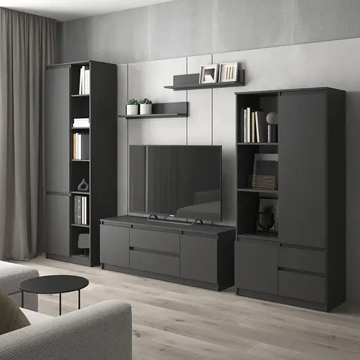 Комплект мебели в гостиную VAYS шкаф R-26, шкаф R-27, тумба R-28, полки М-22, антрацит