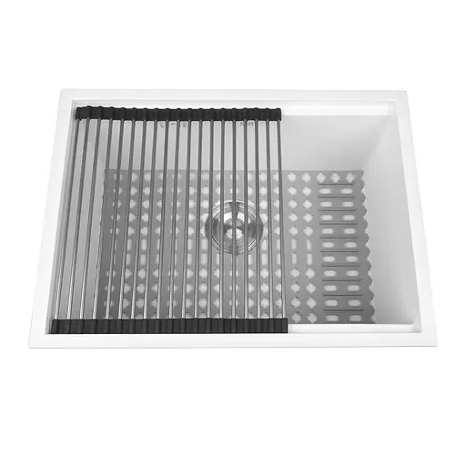 Кухонная мойка под столешницу белая 1 мм из нержавеющей стали Nett NW-5742, Белый - фото 4