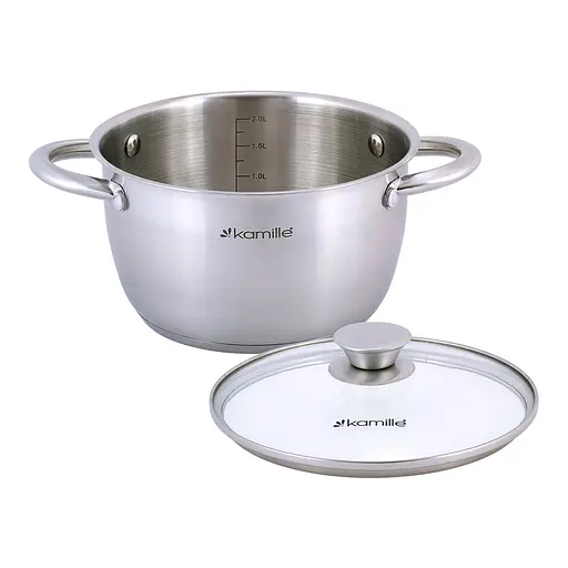 Каструля 2 л з нержавіючої сталі з кришкою та порожнистими ручками для індукції та газу KM-4901 Сірий 87479 - фото 3