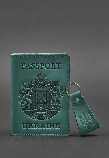 Подарочный набор кожаных аксессуаров с украинской символикой зеленый - фото 3