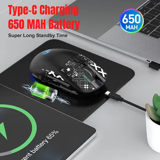 Компьютерная мышь HYSJ Т90 беспроводная бесшумная с аккумулятором 2,4G+Bluetooth Black - фото 3