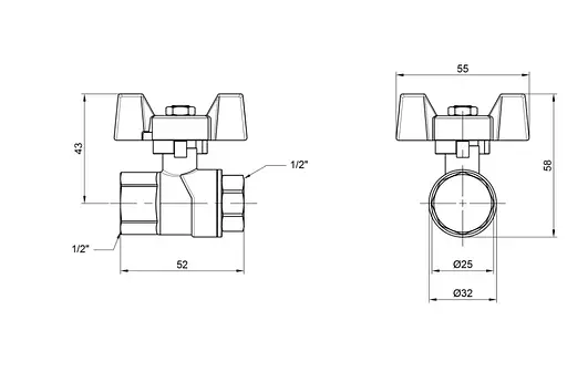 Кран кульовий Thermo Alliance Forte 1/2" ВВ прямий, PN40, метелик SF602W15 - фото 4