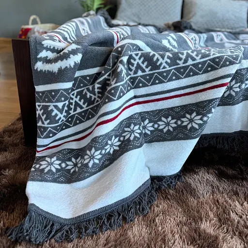 Плед покривало Bridge двосторонній Євро Ялиночки зимовий 200х220 Бавовна Сірий - фото 4