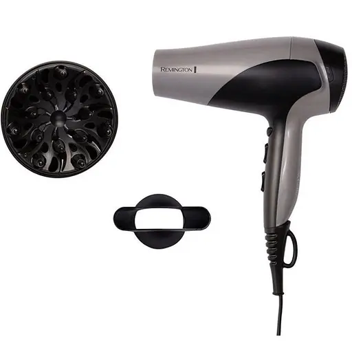 Фен Remington D3190S, Black, 2200W, 2 скорости, 3 режима, ионизация, стандартный концентратор (11мм), диффузор (45761560100) - фото 2