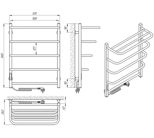 Электрический полотенцесушитель Laris Зебра Стандарт ЧФ5 500x660 Е с полкой левый R3 77700075, Белый, Левое, Электронный - фото 6