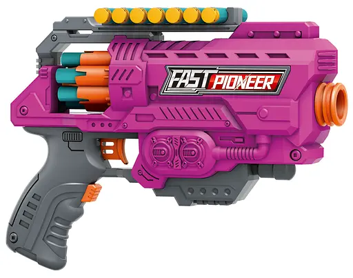 Бластер BIG529R Turbo & Fast автоматический барабан с мягкими патронами 16шт Розовый (6954352282529) - фото 3