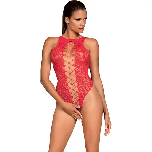 Ажурный бодистокинг с эффектом шнуровки Obsessive B120 teddy red S/M/L One size