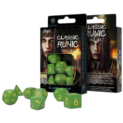 Набір кубиків Classic Runic Green & yellow Dice Set , 7 шт. (SCLR2F) - фото 1