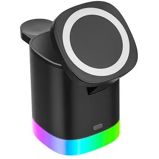 Бездротова док-станція 3в1 T15 3in1 15W+5W+3.5W чорна - фото 1