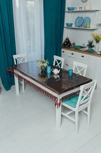 Скатертина силіконова з бордовою бахромою 300х140 см - фото 4