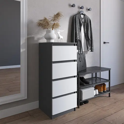 Комод Vays R-17 Антрацит-Белый фасад, на 4 ящика без ручек, узкий, ЛДСП 40×40×98 см - для прихожей, спальни, коридора