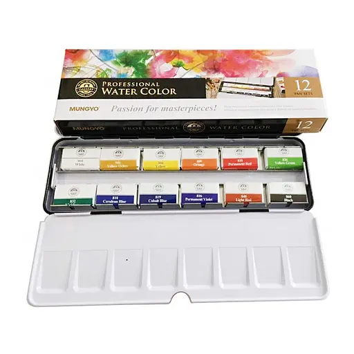 Набір акварельних фарб GALLERY в металічному пеналі 12кол кювета MUNGYO - фото 2
