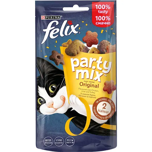 Ласощі для котів Purina Felix Party Оріджинал Мікс зі смаком курки, печінки та індички 60 г