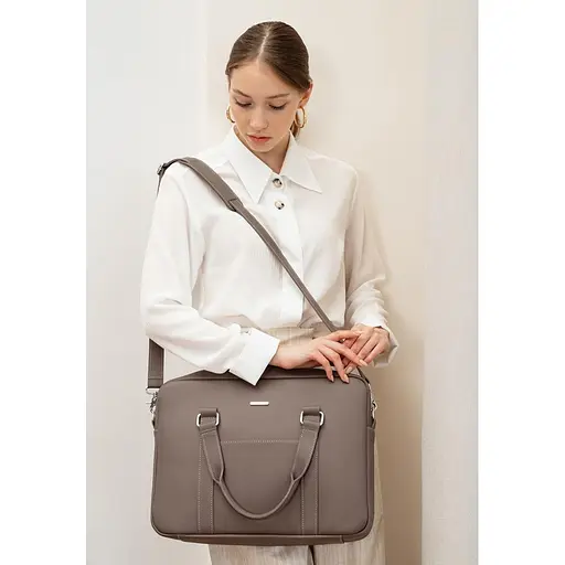 Шкіряна сумка для ноутбука і документів темно-бежева - фото 6