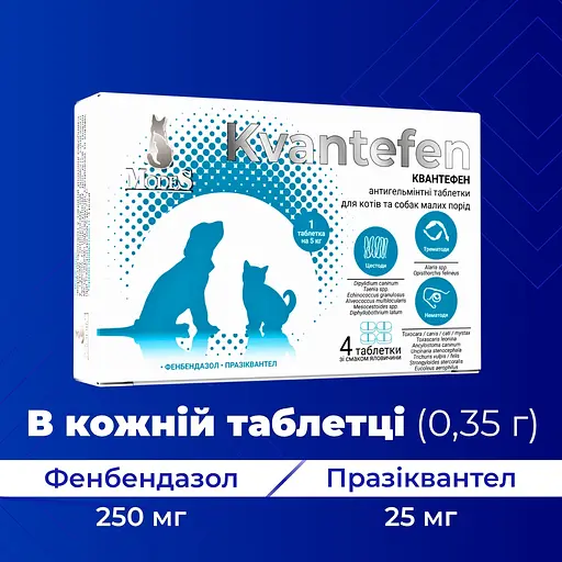 Таблетки антигельмінтні ModeS Kvantefen для котів та собак малих порід 4 шт. - фото 4