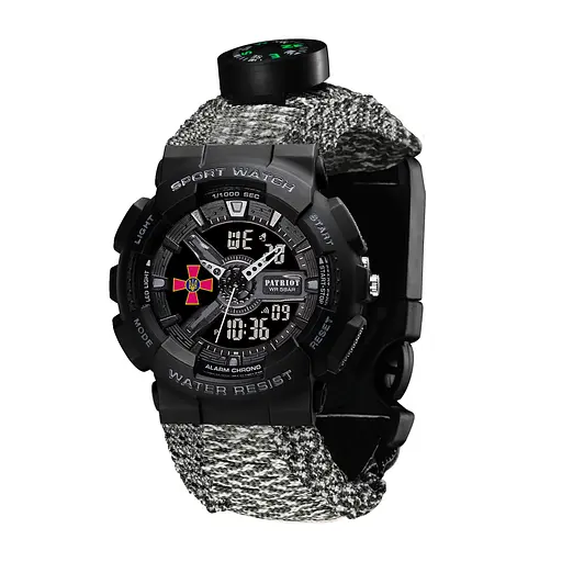 Наручний годинник чоловічий 005BKSU ЗСУ Чорні Паракордний ремінець ACU + Коробка Patriot acs0031046 - фото 6