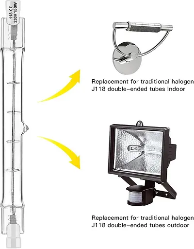 Галогенна лампочка R7S 118 мм 150 Вт 230 В, пачка з 5 галогенних стрижнів R7S 118 мм, галогенна лампа R7s з димованою галогенною - фото 3