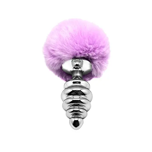 Анальна пробка Alive Anal Pleasure Metal Anal Fluffy Twist Plug M 8 см (бузковий) - фото 3