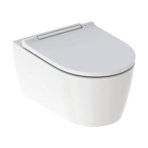 Унитаз подвесной Geberit One TurboFlush 500.202.01.1 с хромированной панелью с сидением Soft Close, Белый - фото 1