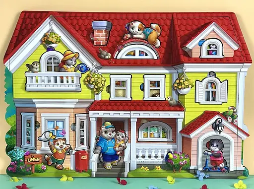 Дерев’яний пазл-вкладиш Котячий літній будинок, ПСД272