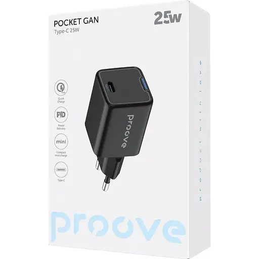 Мережевий зарядний пристрій Proove Pocket GaN 25W Type-C Black (WCPG25010201) [130255] - фото 2