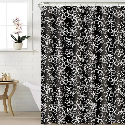 Шторка для ванної Werk WK-10013 Квіти вночі з кільцями 180 x 180 см (126329)