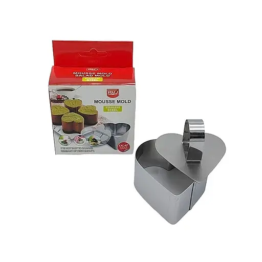 Форма кулінарна з виштовхувачем у формі серця для викладання/вирубки мусів, салатів і гарнірів із нержавіючої сталі 8 х 8 см Сріблястий 88070 - фото 4