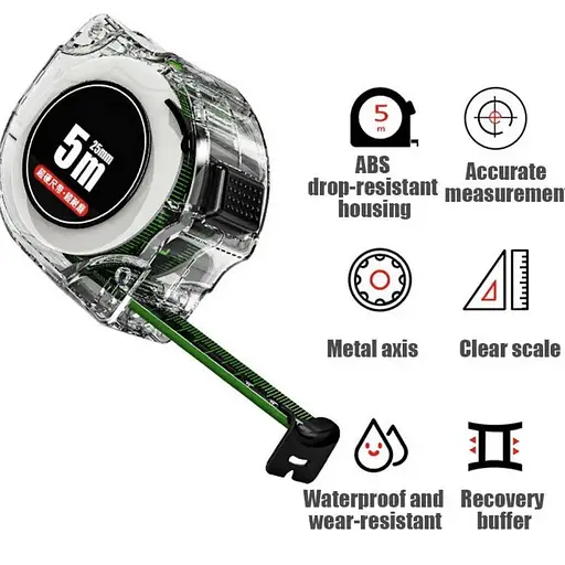 Самоблокуюча рулетка з флуоресцентної сталі 5 м х 1.9 см - фото 3