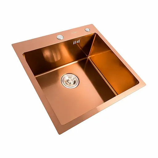 Кухонна мийка Platinum Handmade PVD мідь 500x500x220 (3,0/1,5 мм корзина та дозатор в комплекті), Теплый закат - фото 5