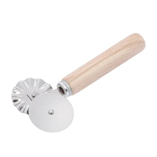 Багатофункціональний з'єднувальний ніж 2 в 1 для піци та тіста з роликом та дерев'яною ручкою 15.5 см, Kitchette 85667 - фото 1