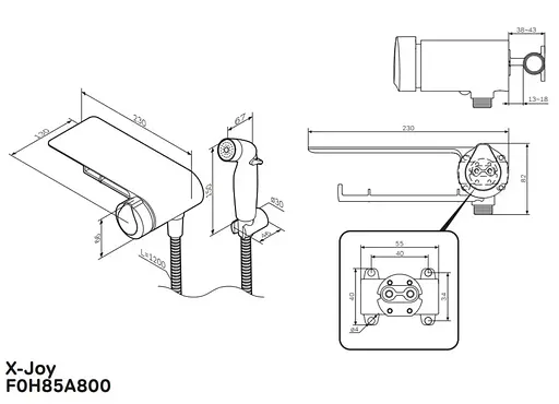 Гігієнічний душ Am.Pm X-Joy із змішувачем та полицею, хром F0H85A800 - фото 8