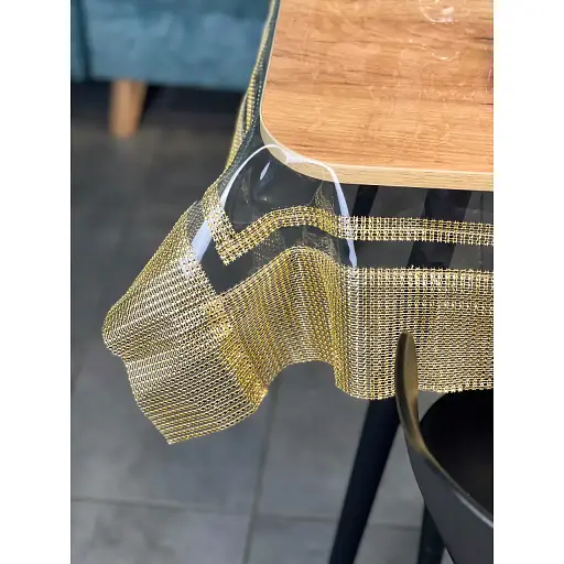 Скатерть силиконовая с золотой стразовой лентой двойной 240х170 см