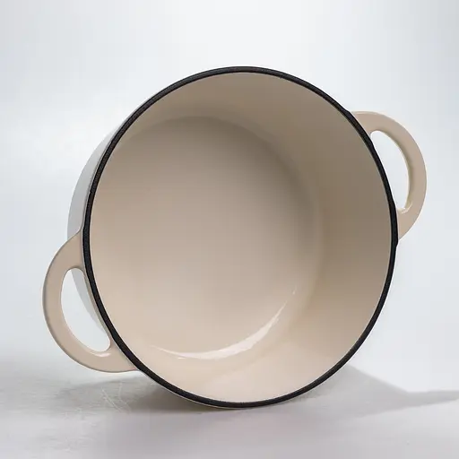 Кастрюля чугунная 2.5 л эмалированная с крышкой посуда для тушения запекания кухонная томония Белый Premium Cookware HP-1-14-WHITE - фото 4