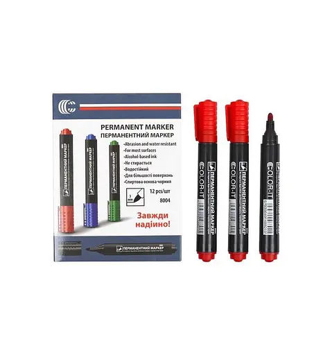 Маркер червоний COLOR-IT 8004(Red) Diamont "C" в упаковці 12 шт - фото 1