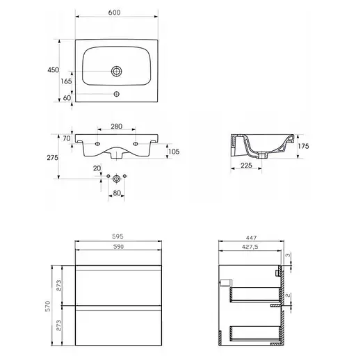 Тумба під умивальник Cersanit Moduo 60x45 Сірий - фото 2